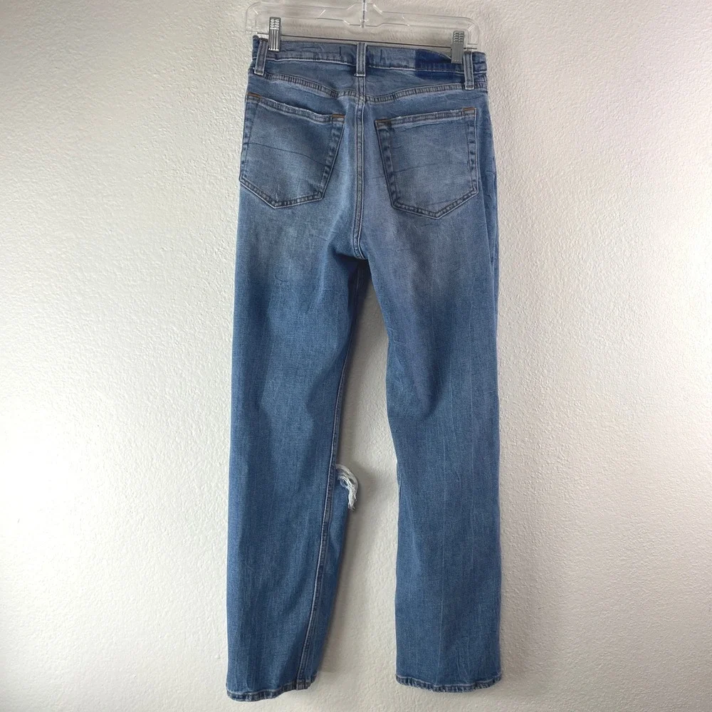 Abercrombie & Fitch Ankle Straight Jeans Women 28/6L Curve Love Blue Distressed